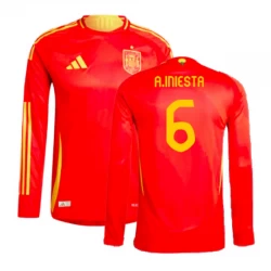 A. Iniesta #6 Spanien Fußballtrikots EM 2024 Heimtrikot Herren Langarm