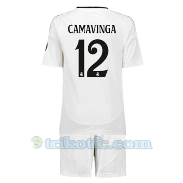 Kinder Real Madrid Eduardo Camavinga #12 Fußball Trikotsatz 2024-25 Heimtrikot