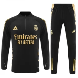 Kinder Real Madrid Trainingsanzüge Sweatshirt 2024-25 Schwarz Goldfarben